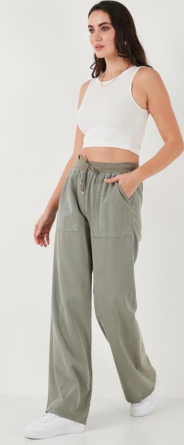 Lela Relaxed Fit Yüksek Bel Bol Paça Bayan Pantolon 668YP5040 HAKİ - Image 1