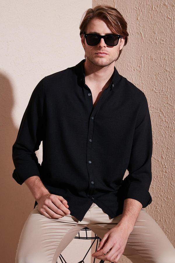 Buratti Regular Fit Uzun Kollu Düğmeli Yaka Erkek Gömlek CF25S116777 SİYAH - Image 1