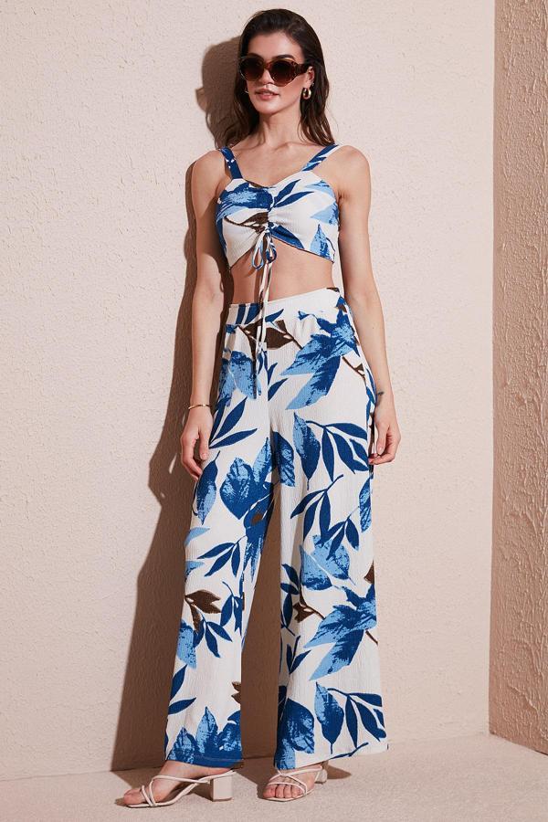Lela Slim Fit Yüksek Bel Bol Paça Crop Üst Desenli Bayan Takım 5866120 SAKS - Image 1