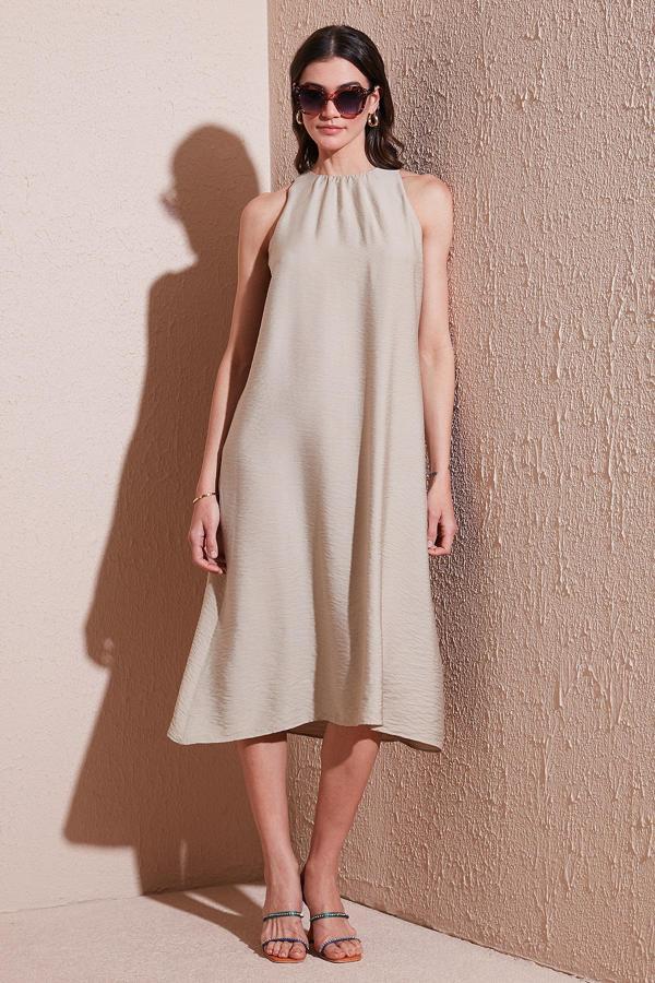Lela Regular Fit Halter Yaka Midi Boy Bayan Elbise 67810049 TAŞ - Image 1