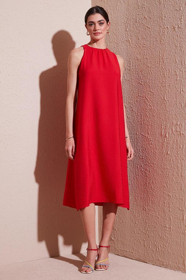 Lela Regular Fit Halter Yaka Midi Boy Bayan Elbise 67810049 NAR ÇİÇEĞİ - Image 1