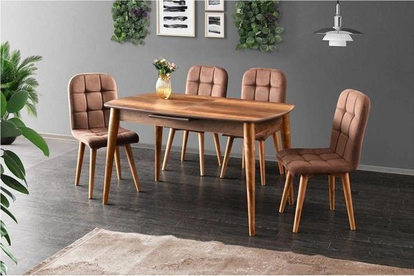ESSEN MASA VE ETRO SANDALYE TAKIMI, CEVİZ, 130x80 - Image 1