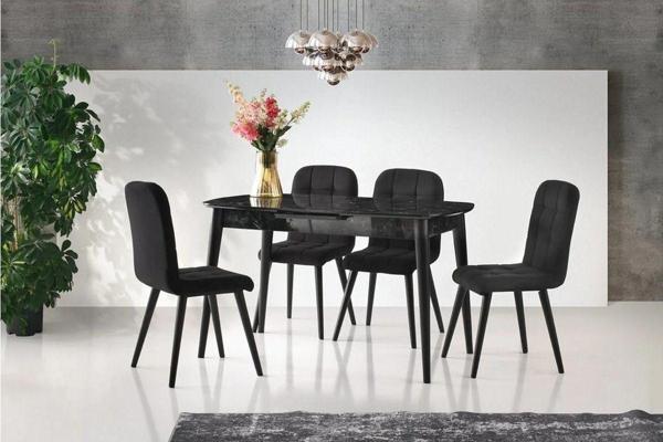 ESSEN MASA VE ETRO SANDALYE TAKIMI, SİYAH MERMER DESEN, 130x80 - Image 1