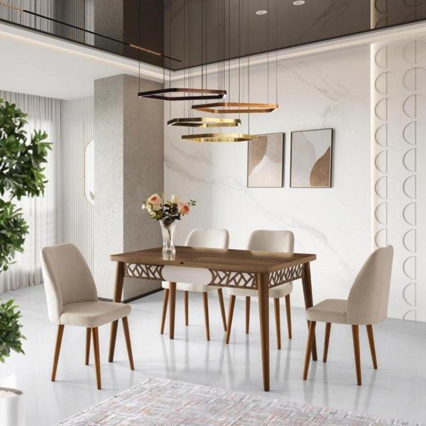 ARMİN MASA + MERİDA SANDALYE TAKIMI, HALİÇ CEVİZ, BEYAZ, 130x80 - Image 1