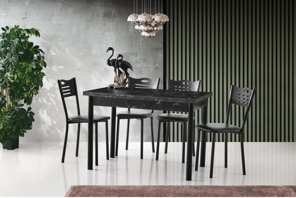 SMART MASA VE SMART SANDALYE TAKIMI, SİYAH MERMER, 110x70 - Image 1