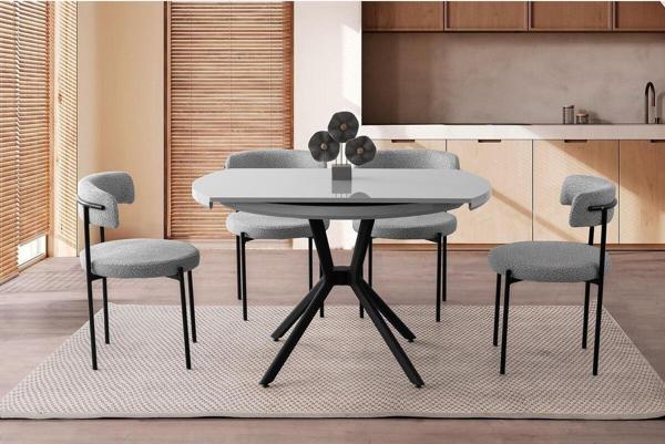 TALİN MASA, ROLLS METAL SANDALYE, SİS GRİ, 120X70 - Image 1