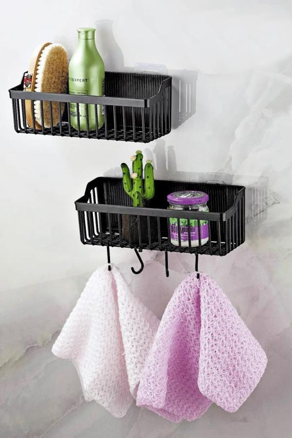 Yapışkanlı Plastik Banyo Rafı İkili Banyo Düzenleyici Duş Rafı Organizer Şampuanlık - Image 1