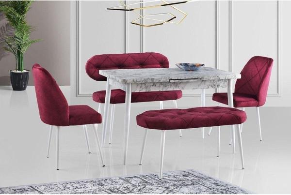 Ay Masa Ve Sandalye Bench Takımı, Fuşya Beyaz, 120x70 - Image 1