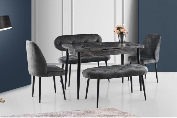 Ay Masa Ve Sandalye Bench Takımı, Gri Siyah, 120x70 - Image 1