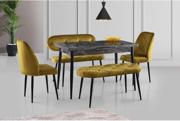 Ay Masa Ve Sandalye Bench Takımı, Hardal Siyah, 120x70 - Image 1
