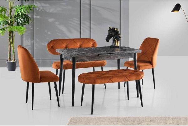 Ay Masa Ve Sandalye Bench Takımı, Kiremit Siyah, 120x70 - Image 1