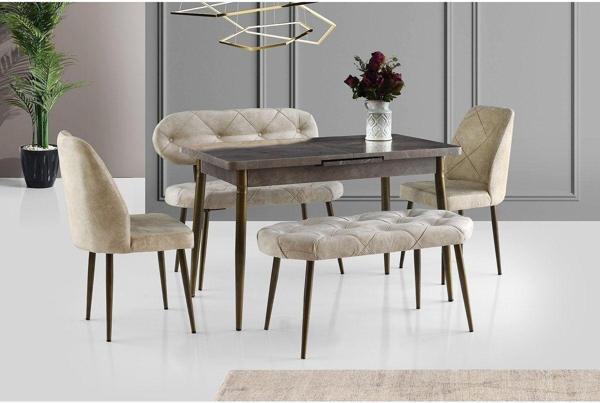 Ay Masa Ve Sandalye Bench Takımı, Krem Gold, 120x70 - Image 1