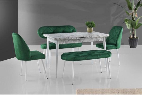 Ay Masa Ve Sandalye Bench Takimi, Yeşil Beyaz, 120x70 - Image 1