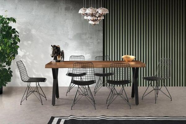 CAKARTA MASA + SİYAH TEL SANDALYE TAKIMI,, 180x80 - Image 1