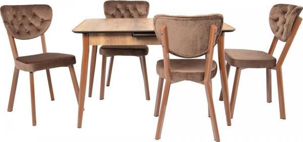 LUZİO MASA VE RİVONE SANDALYE TAKIMI, CEVİZ, KAHVE 120x80 - Image 1