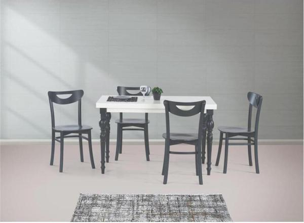 DAMLA SABİT MASA VE ALMAN SANDALYE TAKIMI, BEYAZ ANTRASİT, 125x80 - Image 1