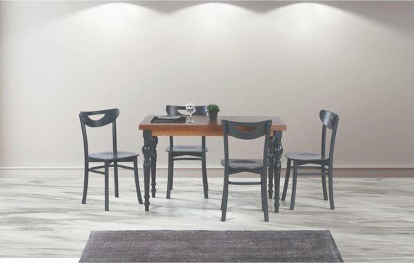 DAMLA SABİT MASA VE ALMAN SANDALYE TAKIMI, CEVİZ ANTRASİT, 125x80 - Image 1