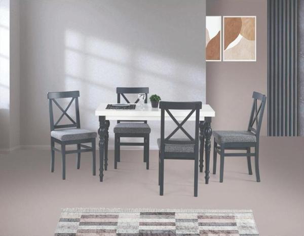 DAMLA SABİT MASA VE ÇAPRAZ DÖŞEMELİ SANDALYE TAKIMI, ANTRASİT GRİ, 125x80 - Image 1