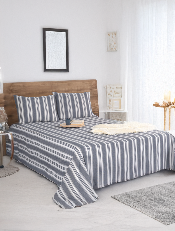 Sport Çizgili Çarşaf + Yastık Kılıfı  Seti Tek Kişilik Soft Line Antrasit - Image 1