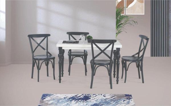 DAMLA SABİT MASA VE ÇARPI ÇITALI TONET SANDALYE TAKIMI, ANTRASİT, 125x80 - Image 1