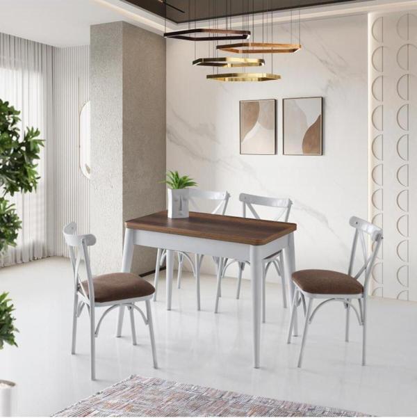 DOLUNAY AÇILIR MASA + BAHAR ÇARPAZ SANDALYE TAKIMI,BAROK,100x60 - Image 1