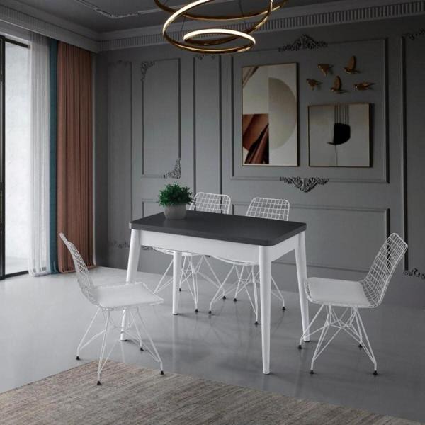 DOLUNAY AÇILIR MASA + TEL SANDALYE TAKIMI,ANTRASİT,100x60 - Image 1