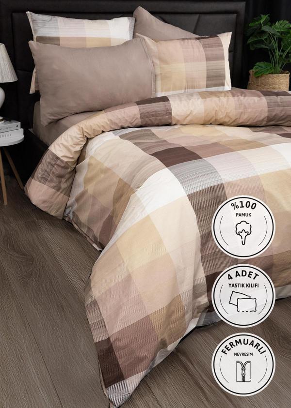 Nevora Premium %100 Pamuk Çift Kişilik Nevresim Takımı - Kahve - Image 1