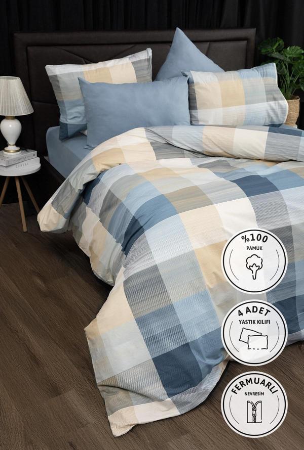 Nevora Premium %100 Pamuk Çift Kişilik Nevresim Takımı - Mavi - Image 1
