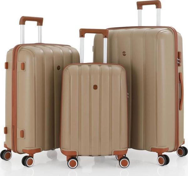MÇS 3lü Set Kırılmaz Silikon Seyahat Valizi Bavulu V305 Şampanya/Kahve - Image 1
