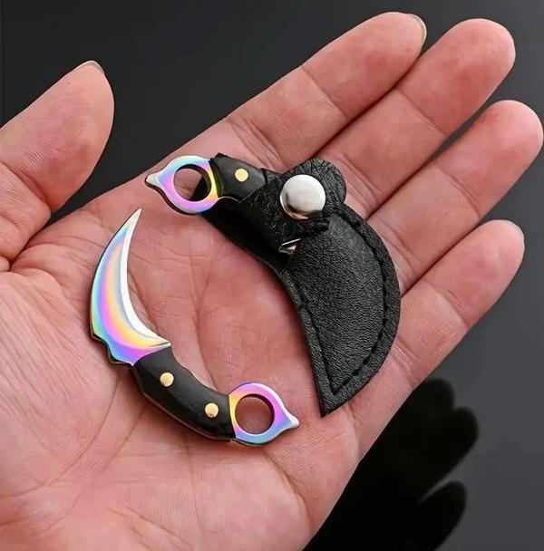 Kompakt Bıçak Anahtarlık, Metal Taşınabilir Cep Bıçağı Deri Kılıf - Image 1