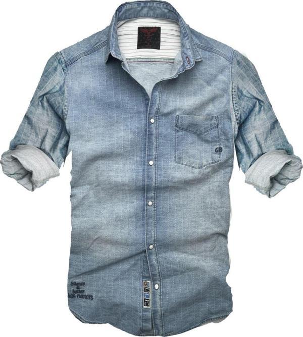 Gulf Bırd Slim Fit Saf Pamuk Denim Kumaş Kot Gömlek-- Buz Mavisi--- - Image 1