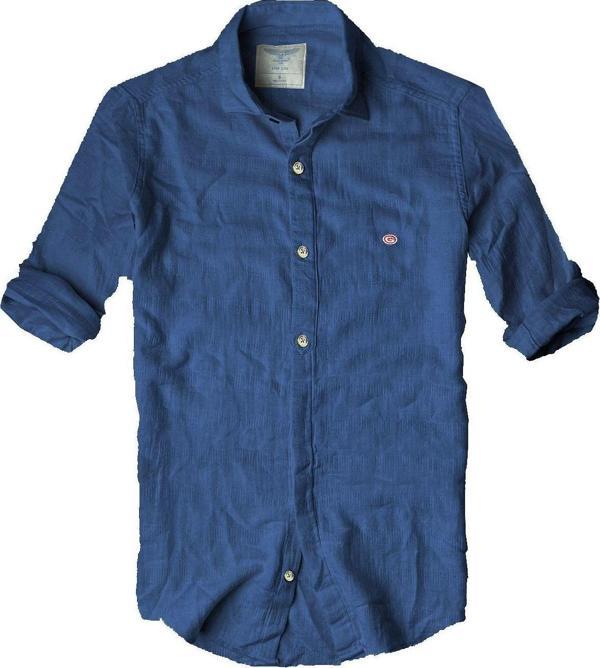 Gulf Bırd Slim Fit Italyan Kesim Gerçek Keten Gömlek-- Mavisax-- - Image 1