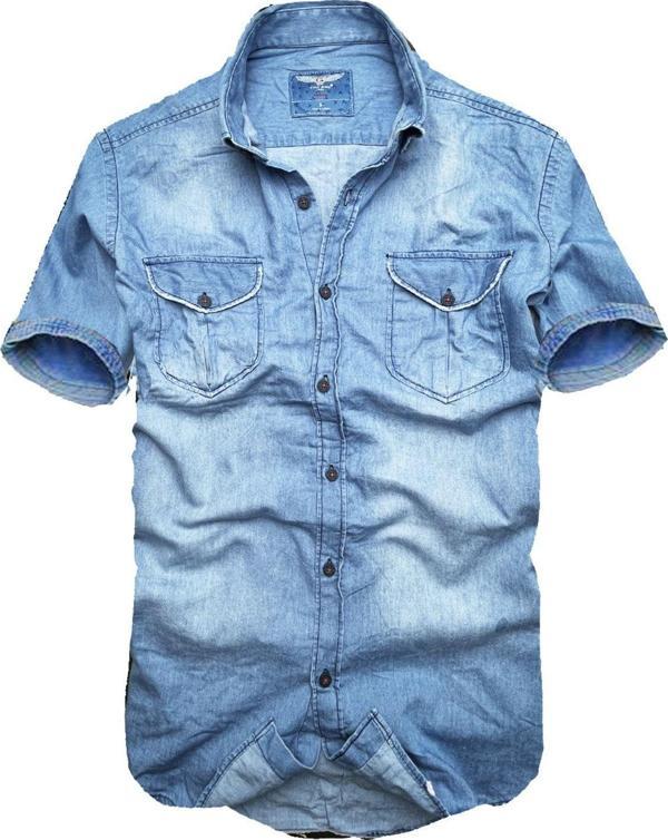 Gulf Bırd Slim Fit Nefes Alan Ince Terletmez Saf Pamuk Kumaş Kısa Kol Kot Gömlek - Image 1