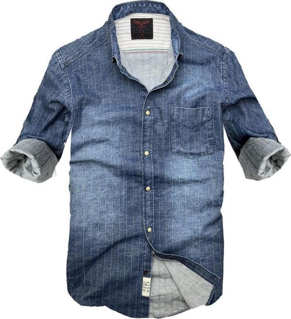 Gulf Bırd Slim Fit Saf Pamuk Denim Kumaş Kot Gömlek--Laci Çizki Eskitme- - Image 1