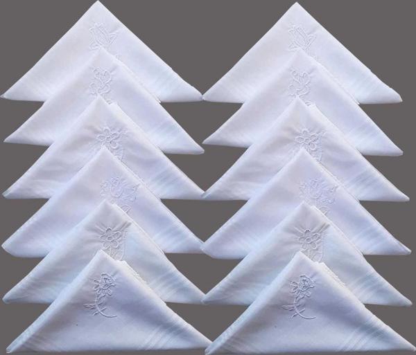Çiçek İşlemeli Bayan Mendili 12 Adet 28x28 cm 100 Pamuk - Image 1