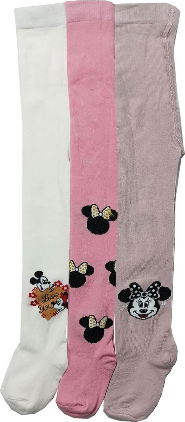 3lü Kız Bebek Çocuk Külotlu Çorap Renkli Minnie Desenli Pamuklu - Image 1