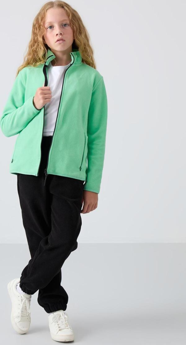 Su Yeşil Kalın Yumuşak Dokulu Standart Fit Nakışlı Polar Kız Çocuk Sweatshirt - 75154 - Image 1