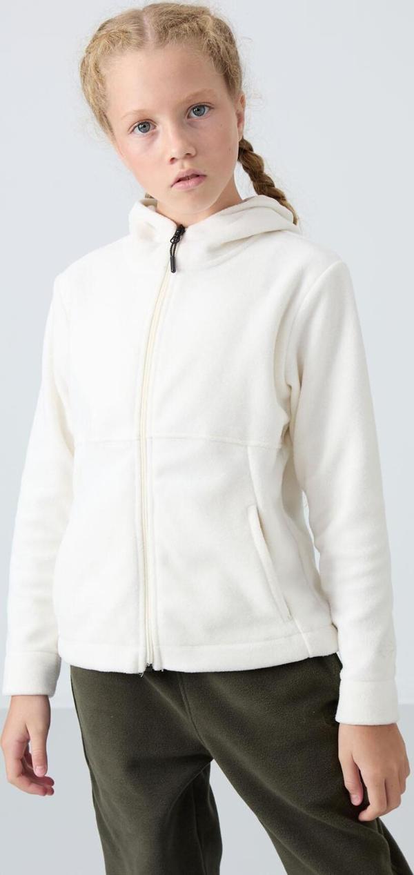 Ekru Kalın Yumuşak Dokulu Standart Fit Nakışlı Polar Kız Çocuk Sweatshirt - 75152 - Image 1
