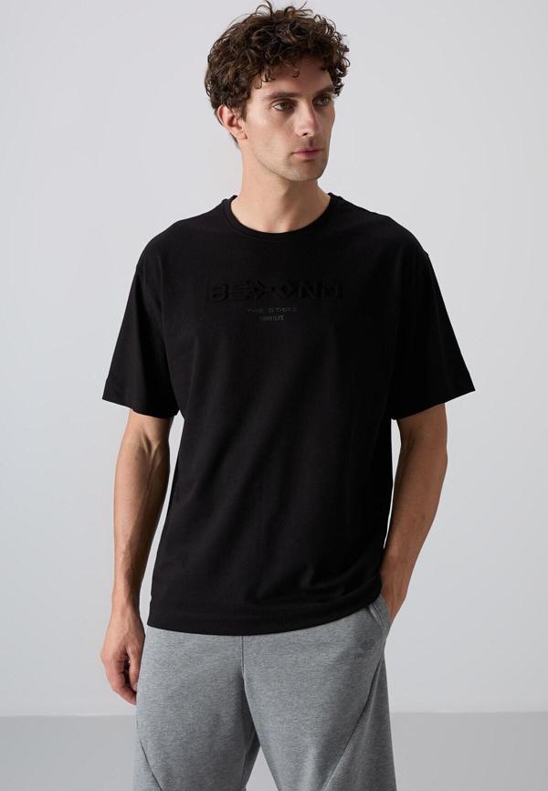 Siyah Pamuklu Kalın Yumuşak Dokulu Oversize Fit Baskılı Erkek T-Shirt - 88328 - Image 1