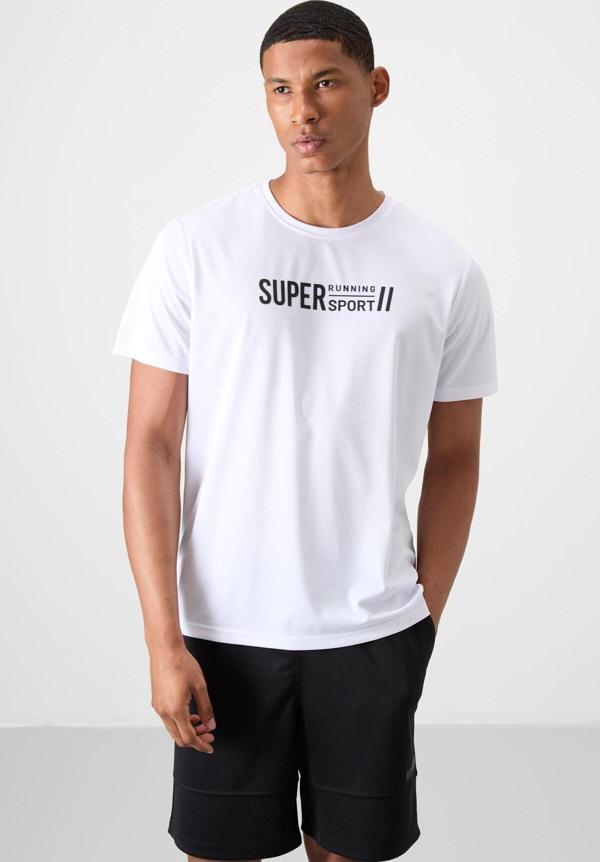 Beyaz Polyester Nefes Alan Dokulu İnce Esnek Standart Fit Erkek Performans T-Shirt - 88385 - Image 1