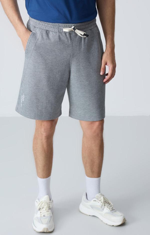 Gri Melanj Pamuklu Kalın Yumuşak Dokulu Standart  Fit Basic Erkek Şort  - 81278 - Image 1