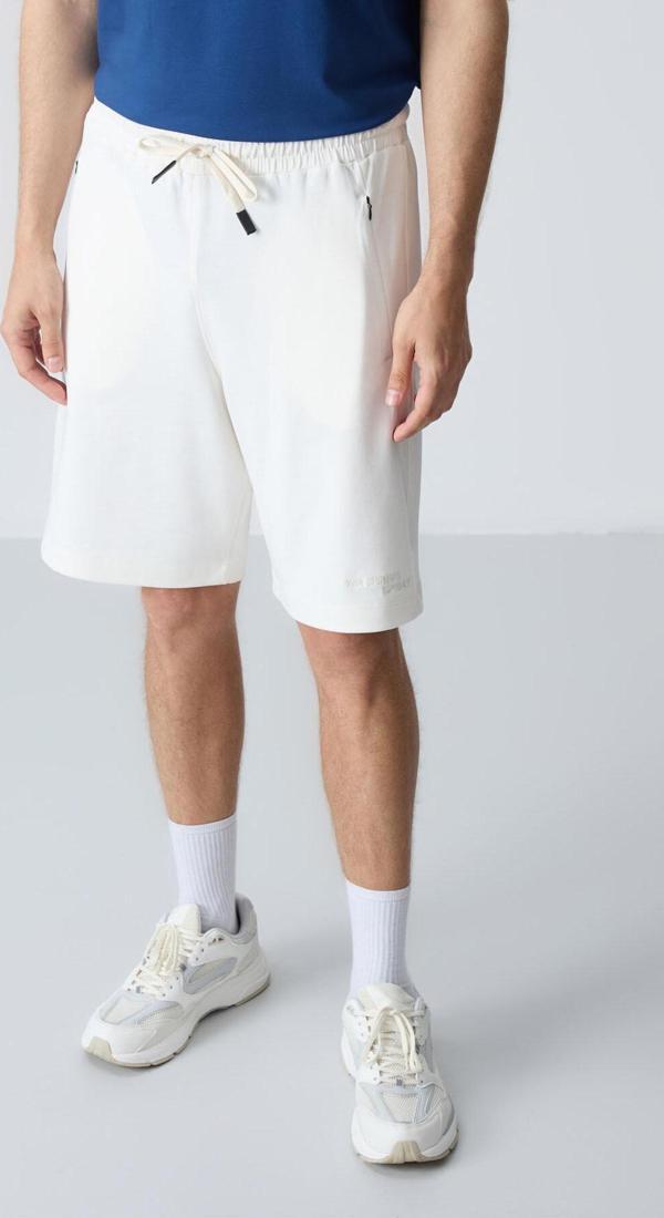 Ekru Pamuklu Kalın Yumuşak Dokulu Standart  Fit Basic Erkek Şort  - 81276 - Image 1