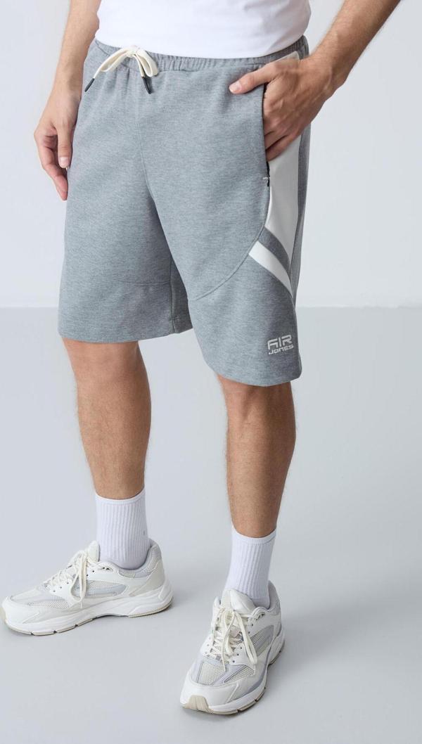 Gri Melanj Pamuklu Kalın Yumuşak Dokulu Standart Fit Basic Erkek Şort  - 81281 - Image 1