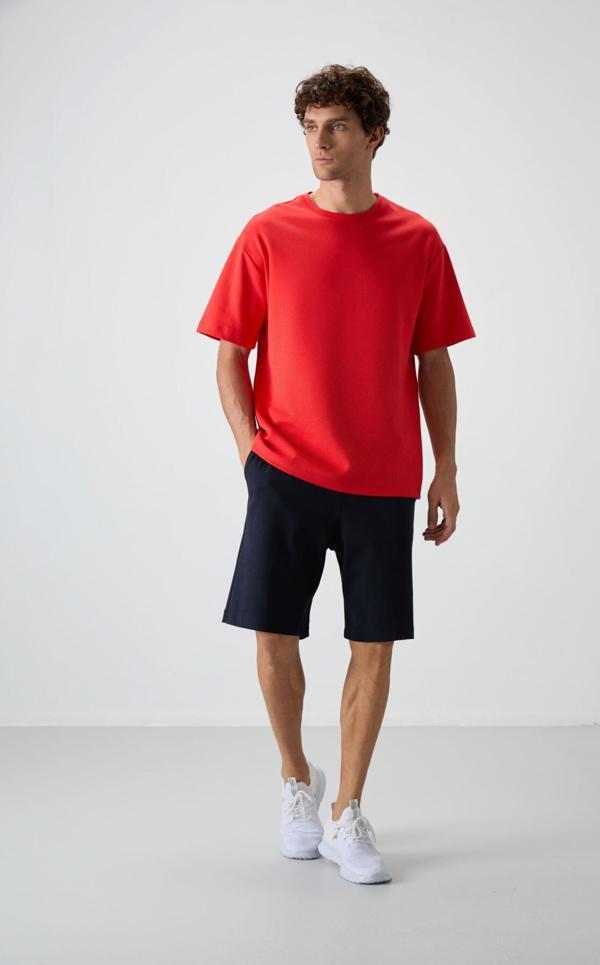 Fiesta - Lacivert Pamuklu Kalın Yumuşak Dokulu Oversize Fit Basic Erkek Şort Takım - 85249 - Image 1