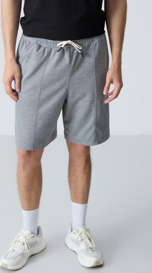 Gri Melanj Pamuklu Kalın Yumuşak Dokulu Standart Fit Basic Erkek Şort  - 81277 - Image 1