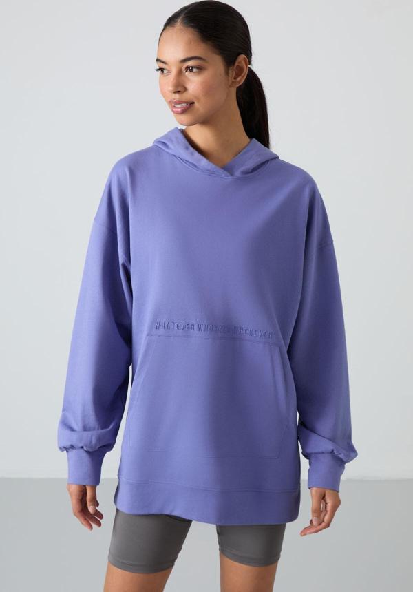 Eflatun Balon Kol Yazı Nakışlı Kadın Oversize Tunik Sweatshirt - 97163 - Image 1