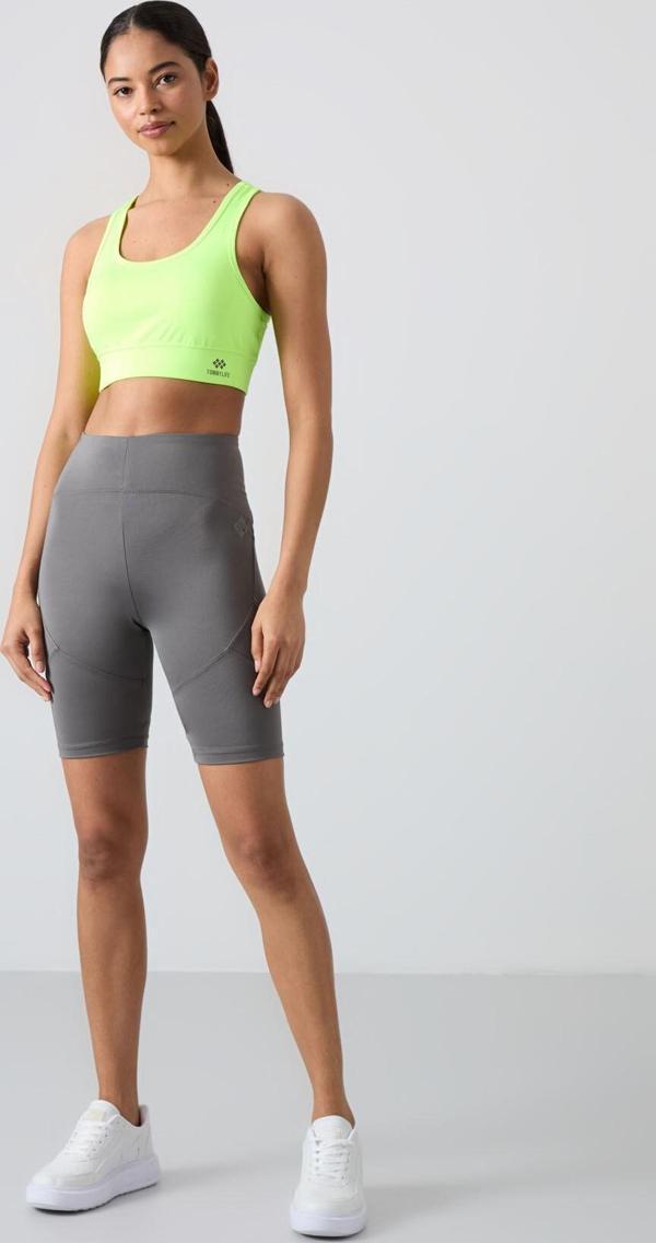 Koyu Gri Polyester Esnek Standart Fit Performans Kadın Biker Tayt - 91013 - Image 1