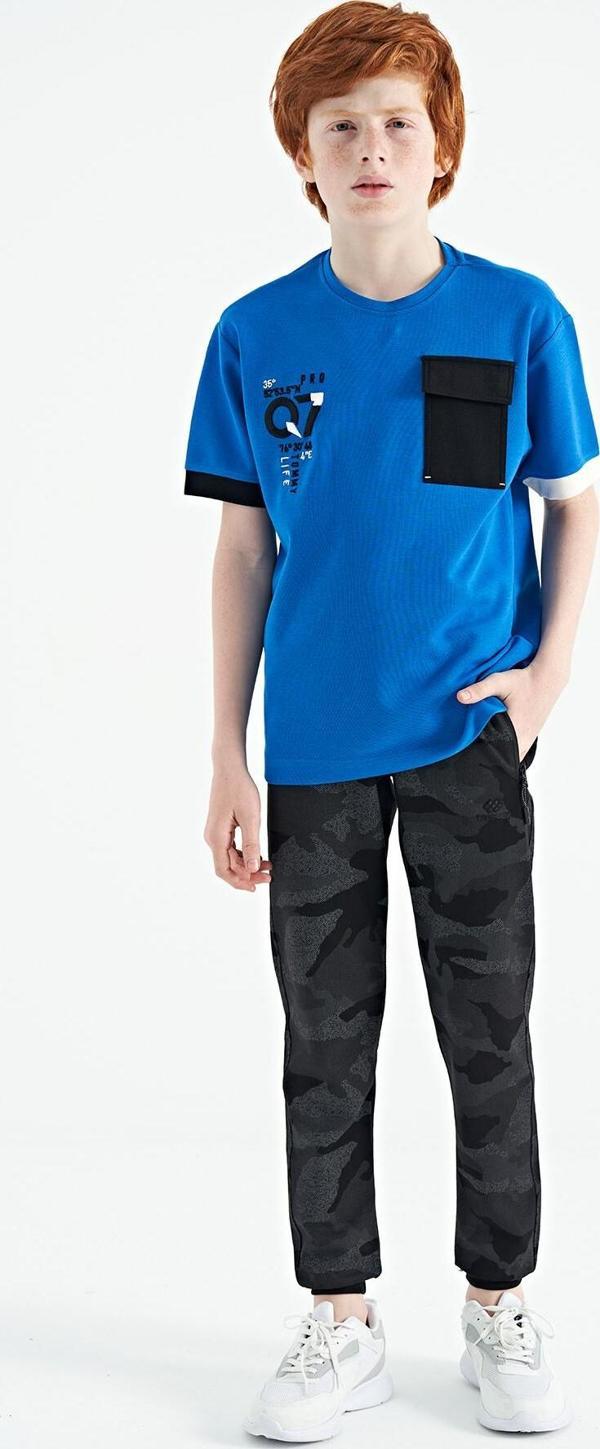 Siyah Kamuflaj Kamuflaj Baskı Detaylı Standart Kalıp Jogger Erkek Çocuk Eşofman Alt - 11096 - Image 1