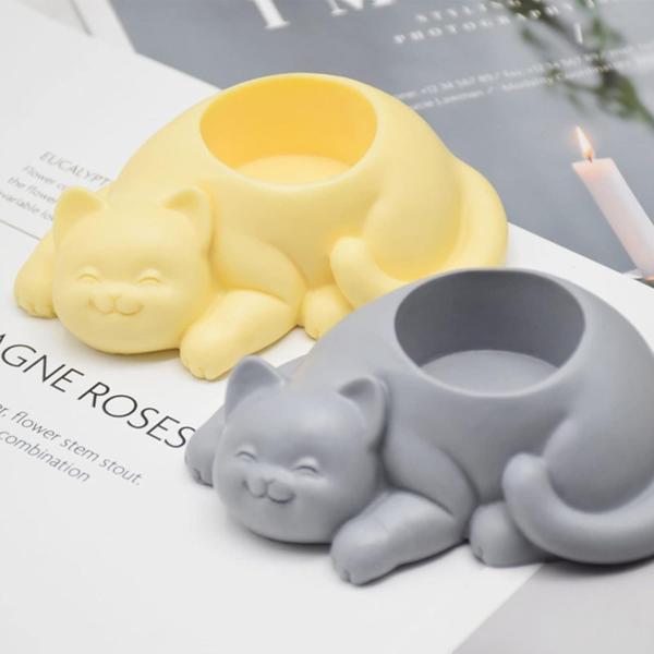 Sevimli Kedi - Tealight Mumluk - Set - Boya ve Fırça Hediyeli - Image 1