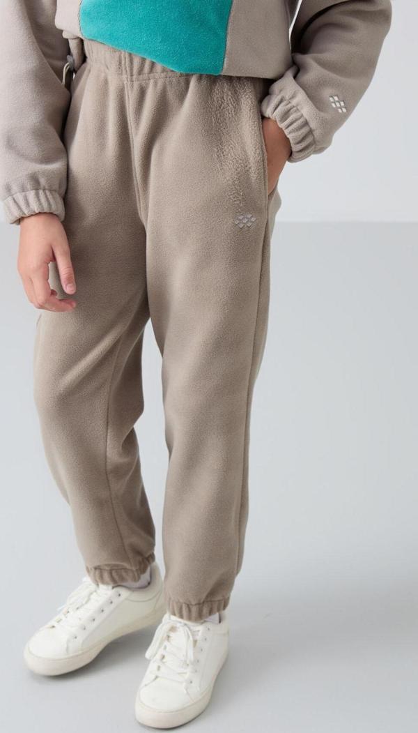 Koyu Bej Kalın Yumuşak Dokulu Standart Fit Nakışlı Polar Kız Çocuk Eşofman Alt - 75155 - Image 1